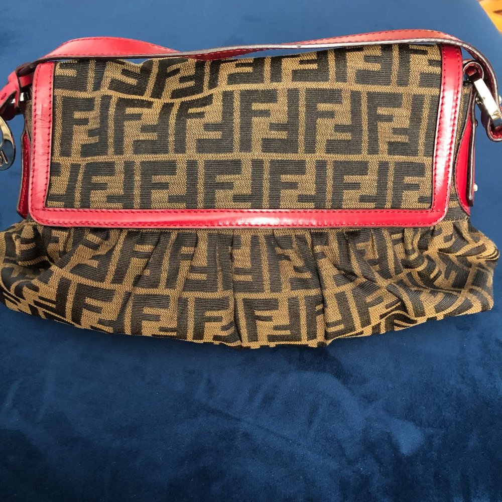 Fendi Zucca Handbag with Red Leather Trim